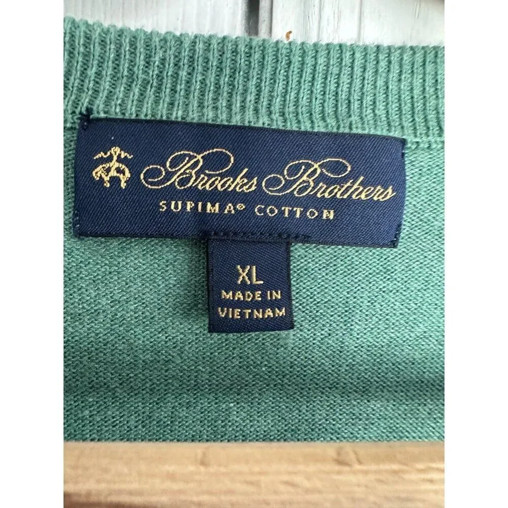 Brooks Brothers Men's XL Pima Cotton Green Sweater Vest Preppy Office Career